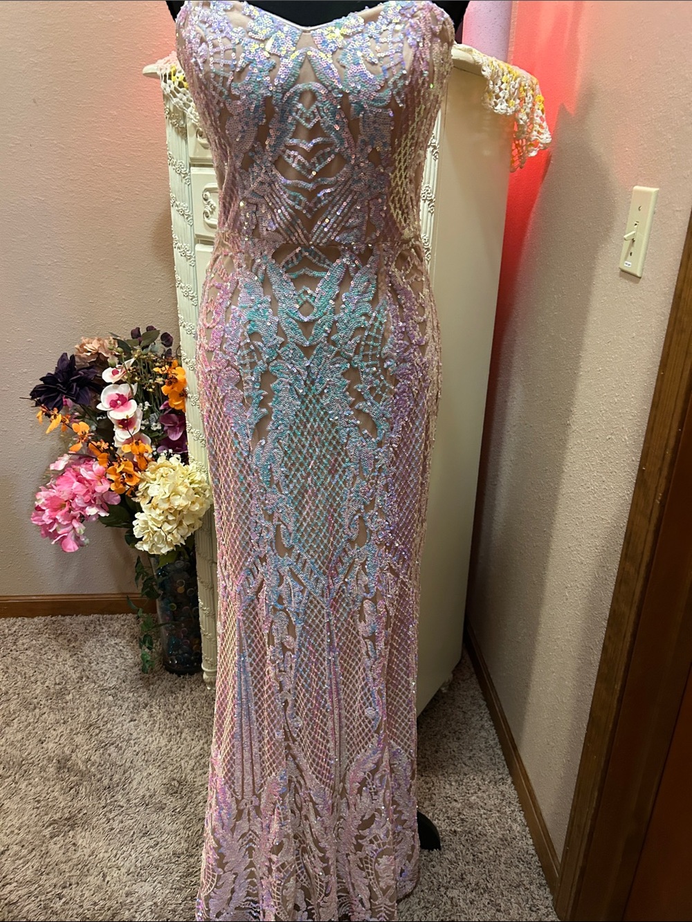 Strapless Iridescent Pink-Lavender Sequin Prom Dress NWOT